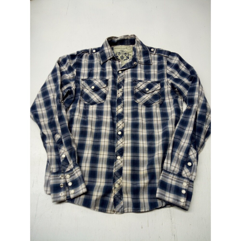 Supply Company USA Pearl Snap Shirt Men's Small Western Long Sleeve Blue Plaid